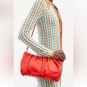 STAUD LARGE RUCHED LEATHER BEAN BAG IN RED - HTF/RARE